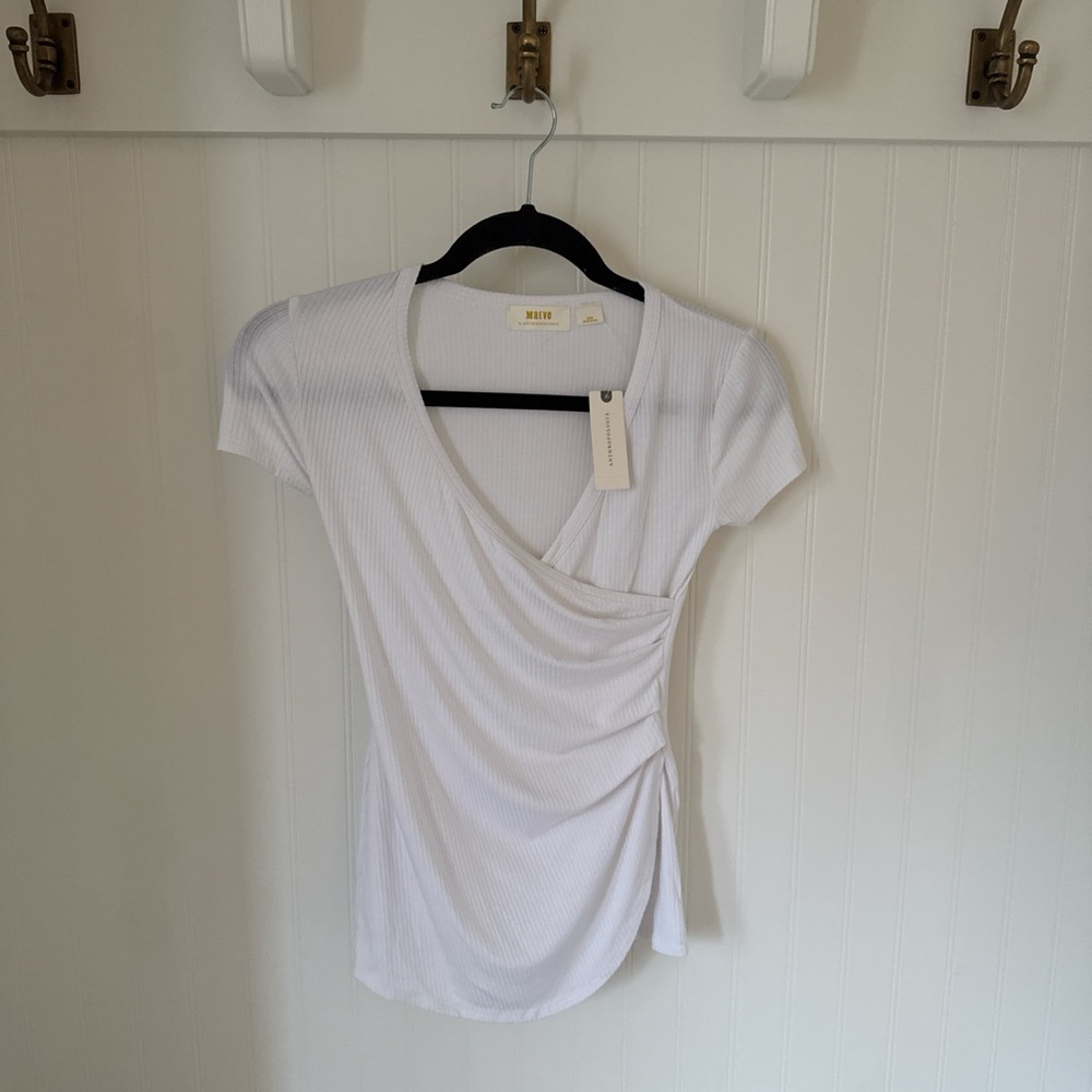 Maeve White Draped Short Sleeve Top